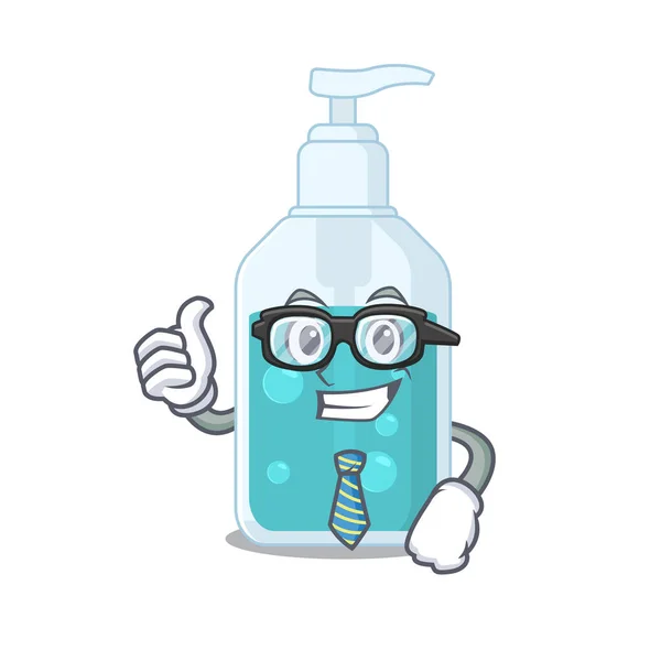 Cartoon tekening van de hand sanitizer Zakenman dragen bril en stropdas — Stockvector