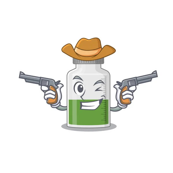 Personagem de desenho animado cowboy de xarope de vitamina com armas —  Vetores de Stock