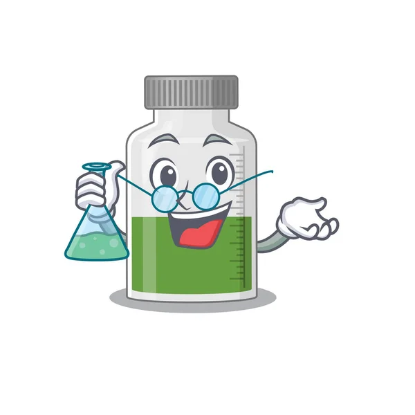 Caricature caractère de sirop de vitamine intelligent Professeur travaillant sur un laboratoire — Image vectorielle