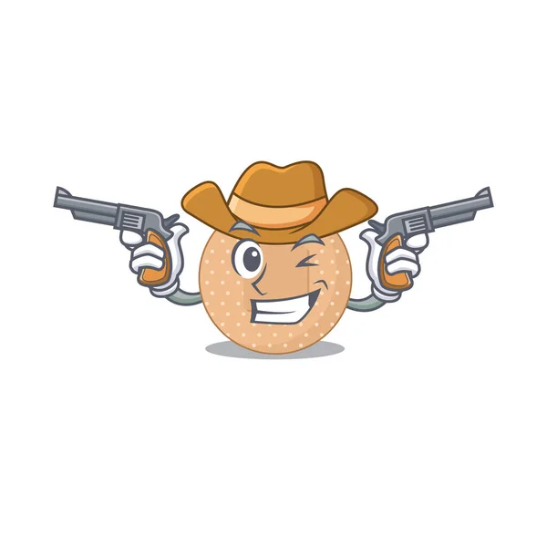 Sabio Vaquero Vendaje Redondeado Diseño Dibujos Animados Con Armas Ilustración — Vector de stock