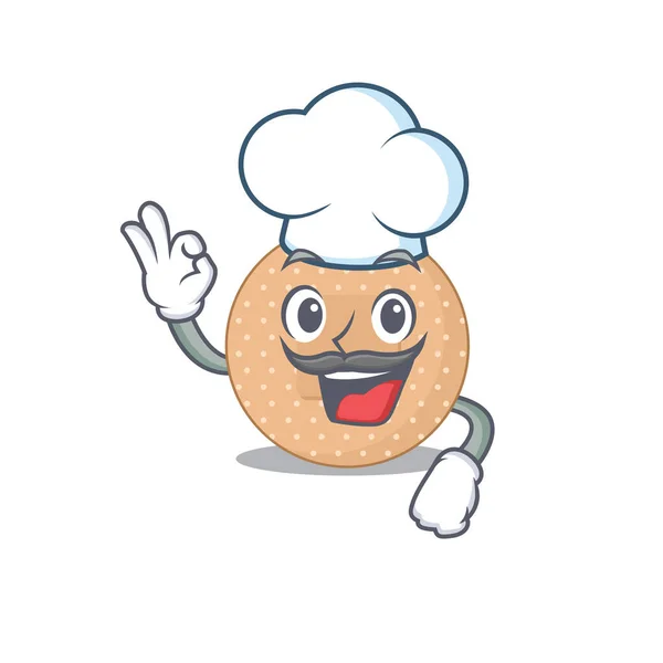 Bandage Arrondi Style Dessin Animé Chef Portant Chapeau Chef Emblématique — Image vectorielle