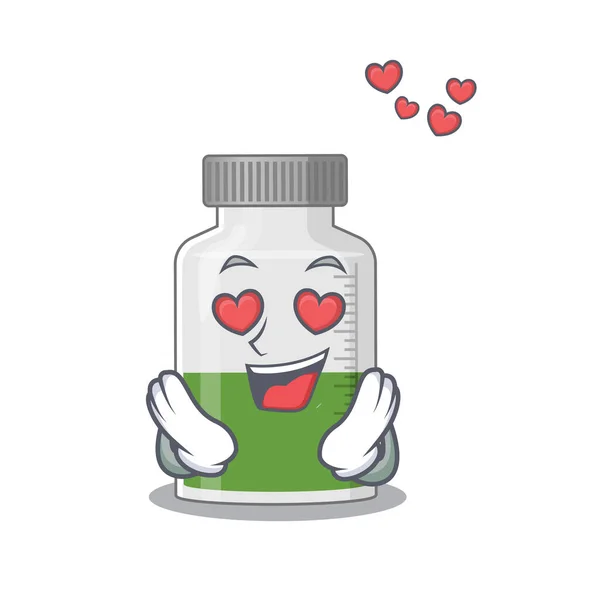 Romantique caricature de sirop de vitamine personnage a une chute dans les yeux amoureux — Image vectorielle