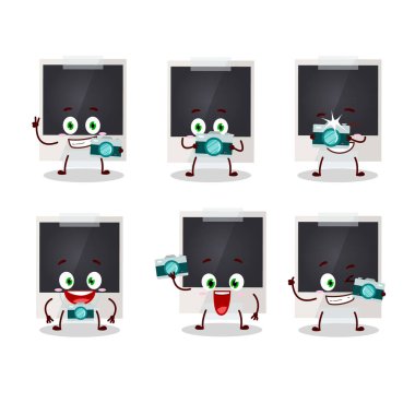 Siyah polaroid çizgi film karakteri ile fotoğrafçılık mesleği simgesi