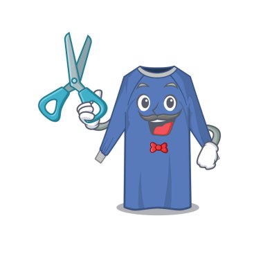 Yetenekli berber olarak tek kullanımlık kıyafet çizgi film karakteri tasarımı. Vektör illüstrasyonu