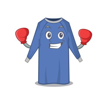 Tek kullanımlık kıyafetlerin maskot tasarımı. Sportif bir boks atleti olarak. Vektör illüstrasyonu