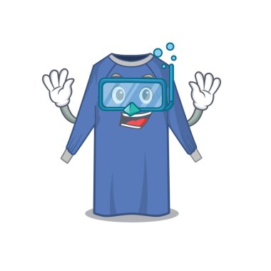 Tek kullanımlık kıyafet maskotu tasarımı dalış gözlükleriyle yüzüyor. Vektör illüstrasyonu