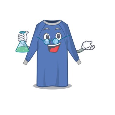 Tek kullanımlık kıyafetlerin karikatür karakteri. Laboratuvarda çalışan zeki bir profesör. Vektör illüstrasyonu