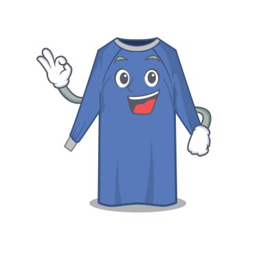 Tek kullanımlık giysiler, maskot tasarımı tamam işaret parmağı gösteriyor. Vektör illüstrasyonu