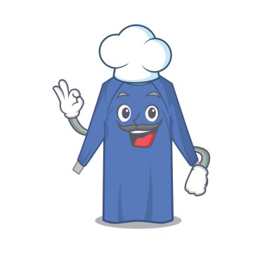 Şef şapkası takan yetenekli tek kullanımlık kıyafet şefi çizgi filmi çizimi. Vektör illüstrasyonu