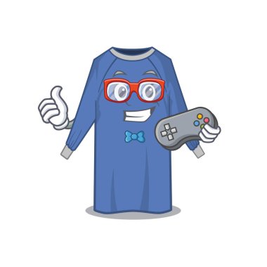 Maskot tasarım stili, tek kullanımlık giysi oyuncusunun kumandayla oynaması. Vektör illüstrasyonu