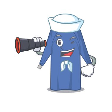 Dürbün kullanan tek kullanımlık kıyafetlerin karikatürü. Vektör illüstrasyonu