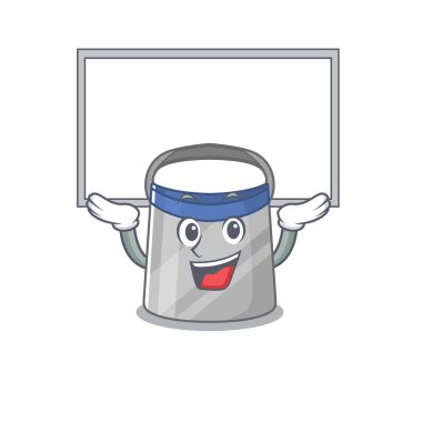 Yüz kalkanının karikatür karakteri tahtayı kaldırmayı başardı. Vektör illüstrasyonu