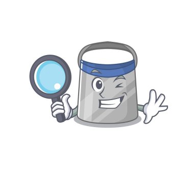 Dedektif 'in alet kullanırken çekilmiş bir karikatür resmi. Vektör illüstrasyonu