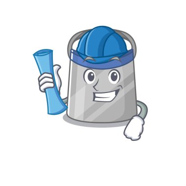 Mavi izli yüz kalkanı mimarının karikatür resmi. Vektör illüstrasyonu