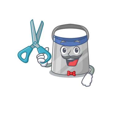 Yetenekli berber olarak yüz kalkanı çizgi film karakteri tasarımı. Vektör illüstrasyonu