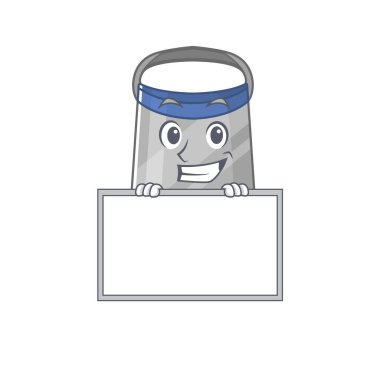 Yüz kalkanı çizgi film tasarımı bir panonun arkasında duruyor. Vektör illüstrasyonu