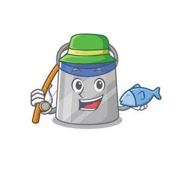 Yüz kalkanının çizgi film tasarımı balık avlamaya gidiyor. Vektör illüstrasyonu