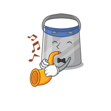 Yüz kalkanı müzisyeni, karikatür dizaynında trompet çalıyor. Vektör illüstrasyonu