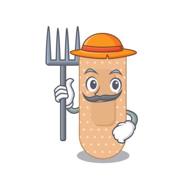 Çiftçi standart bandaj maskotu tasarımı şapka ile çalışıyor