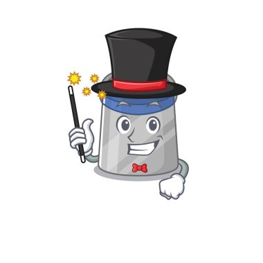 Yüz kalkanı karikatür tasarımı konusunda çok zeki bir sihirbaz. Vektör illüstrasyonu