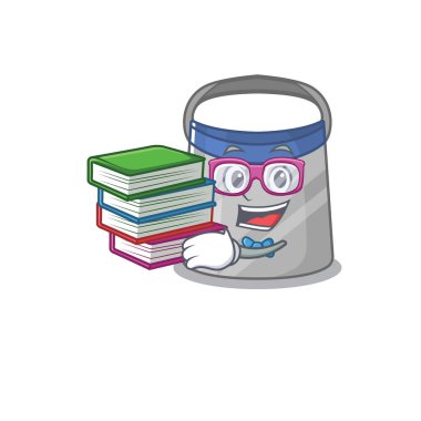 Yüz kalkanı maskotu tasarımı konusunda çalışkan bir öğrenci birçok kitap okudu. Vektör illüstrasyonu