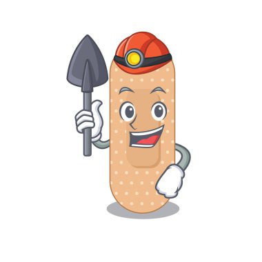 Aleti ve kaskı olan bir madenci olarak standart bandaj karikatür resim tasarımı