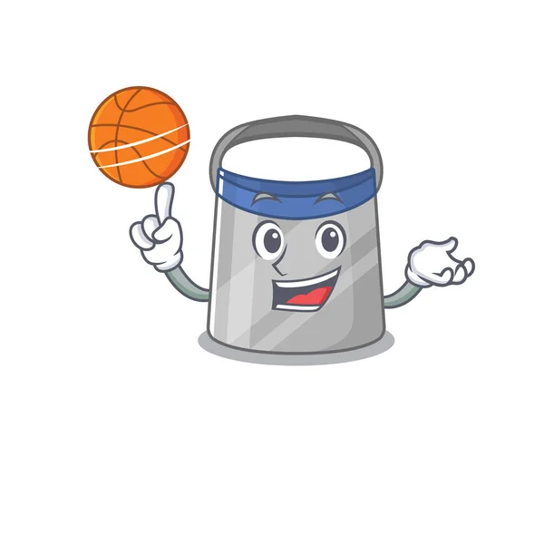 Sportieve Cartoon Mascotte Ontwerp Van Het Gezicht Schild Met Basketbal — Stockvector