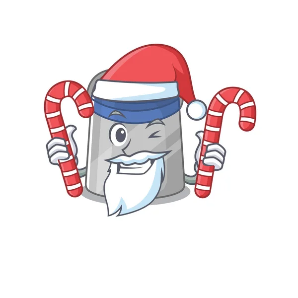 Bouclier Amical Habillé Personnage Santa Cartoon Avec Des Bonbons Noël — Image vectorielle