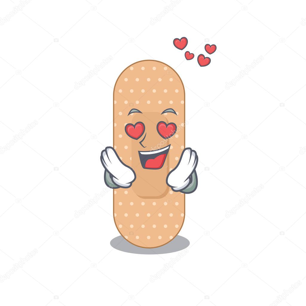 A passionate standard bandage cartoon mascot concept has a falling in love eyes