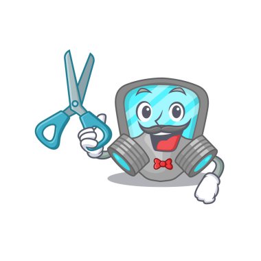 Solunum maskesi çizgi film karakter tasarımı yetenekli berber olarak