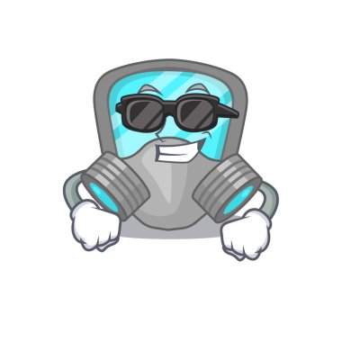 solunum maskesinin çizgi film karakteri şık siyah gözlük takıyor