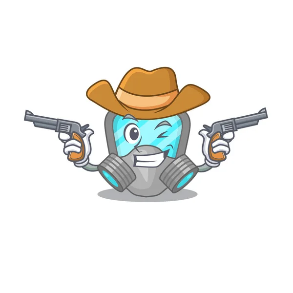 Personaje de dibujos animados vaquero de máscara respiradora con armas — Vector de stock