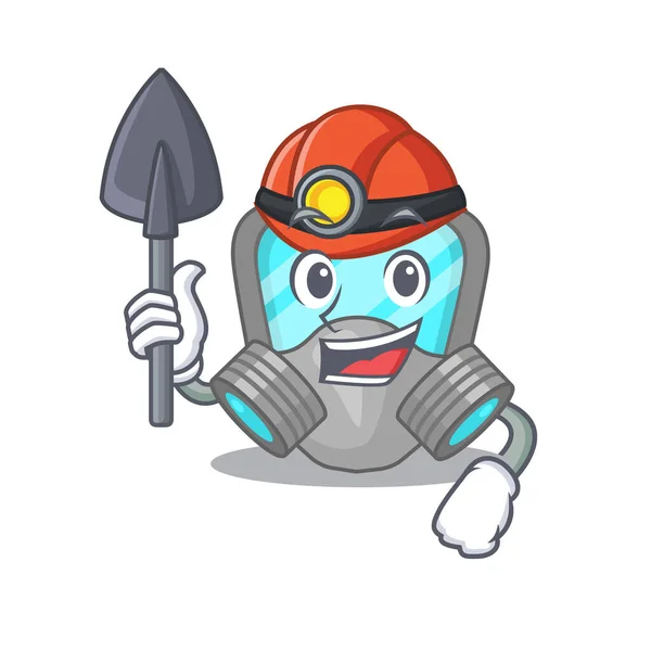 En tecknad bild av respirator mask gruvarbetare med verktyg och hjälm — Stock vektor