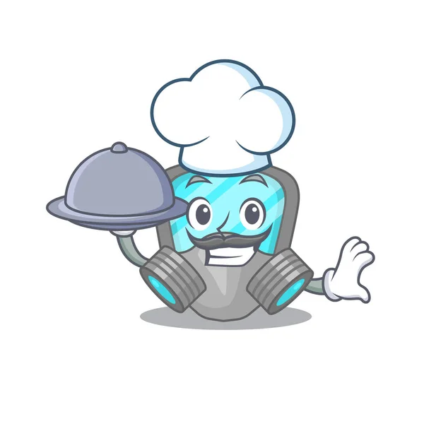 呼吸器面罩厨师用托盘盛食物的吉祥物设计 — 图库矢量图片