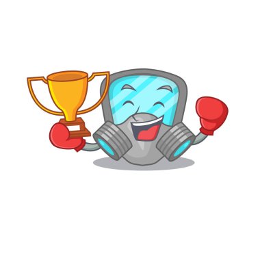 Solunum maskesi karikatür tasarımı konseptinde zarif bir boks şampiyonu.