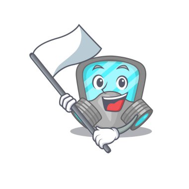 Kahraman bir solunum maskesi, beyaz bayraklı bir karakter tasarımı.