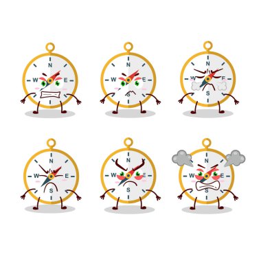 Çeşitli kızgın ifadeleri olan pusula çizgi film karakteri