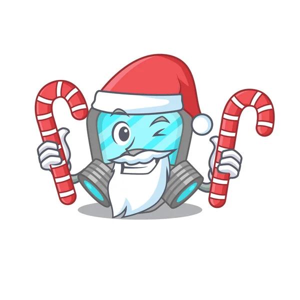 Friendly Atemschutzmaske in Santa Cartoon Charakter mit Weihnachtsbonbons gekleidet — Stockvektor