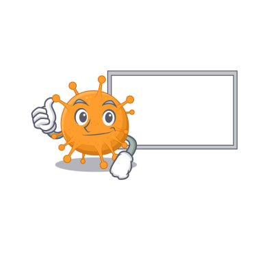 Baş parmakları havada bir çizgi film tasarımı. Beyaz bir tahta getirin.