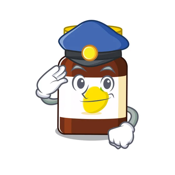 Polícia desenho animado oficial de vitamina c garrafa usando um chapéu azul — Vetor de Stock