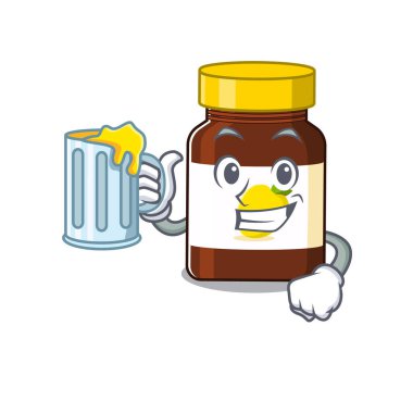 Bir bardak birayla C vitamini çizgi film konsepti.