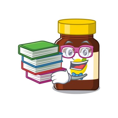 C vitamini maskot tasarımı konseptinde çalışkan bir öğrenci birçok kitap okudu.