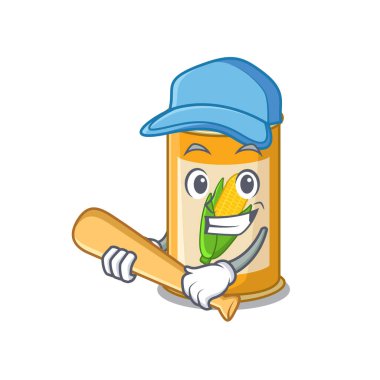 Beyzbol oynayan çekici mısır tenekesi karakteri