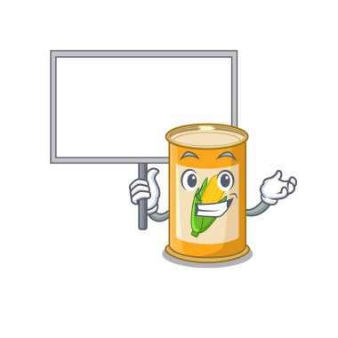 Mısırlı teneke maskot tasarımının karikatür resmi bir tahta taşır