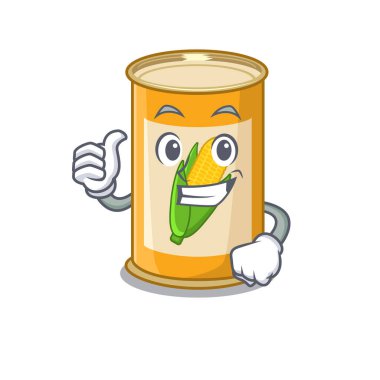 Mısır tenekesi çizgi film karakteri tasarımı tamam parmağı gösteriyor