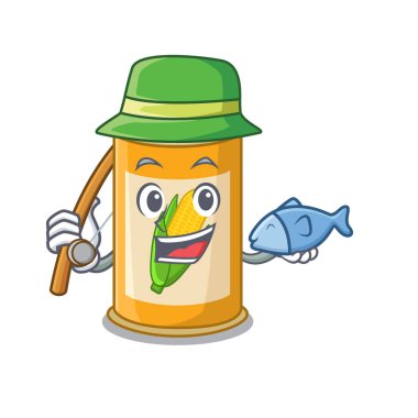 Çizgi film tasarım tarzı mısır tenekesi balığa gider.