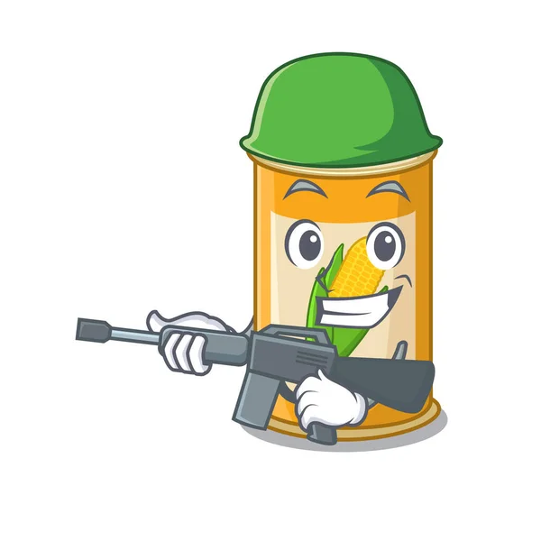 Sebuah gambar kartun Tentara jagung timah memegang senapan mesin - Stok Vektor