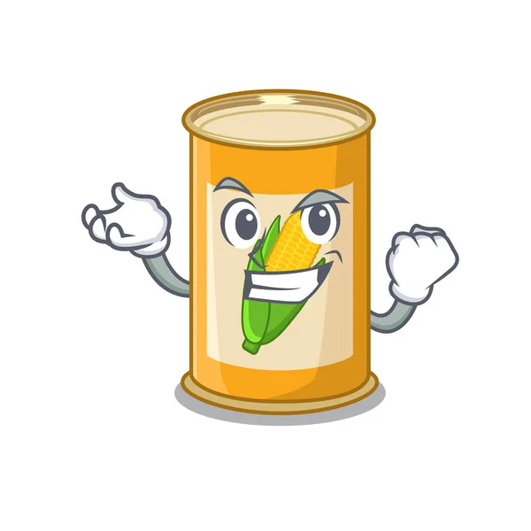 A funny cartoon design concept of corn tin with happy face — Stock Vector
