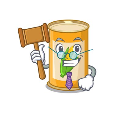 Bilge bir mısır tenekesi maskot tasarımı yargıcı gözlük takıyor