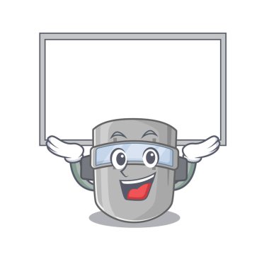 Kaynak maskesinin karikatür karakteri bir tahtayı kaldırmayı başardı